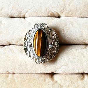 Avon Sterling Silver Tiger's Eye Open Work Ring